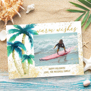 Tropical Palms Gold Warm Wishes Christmas Photo Holiday Card