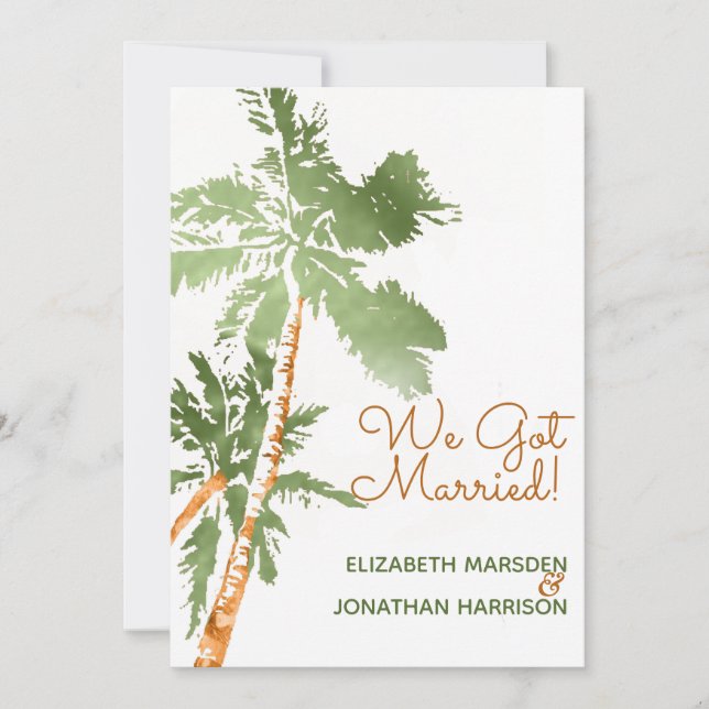 Tropical Palms Just Married Announcement Reception (Front)