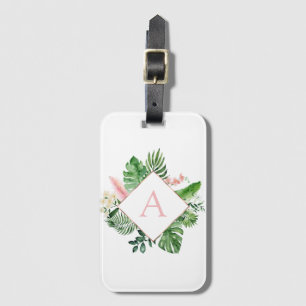 Tropical Palms Monogram Blush Pink Wedding Luggage Tag