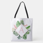 Tropical Palms Monogram Blush Pink Wedding Tote Bag<br><div class="desc">Destination Location - Tropical Palms Beach Botanical Blush Pink and Green Watercolor Spring Wedding Monogram Tote Bags on canvas background - includes beautiful and elegant script typography with modern botanical leaves and greenery for the special Gift for a Wedding, Bridal Shower (Bride or Bridesmaid), Baby Shower, Bachelorette Party, Sweet 16,...</div>
