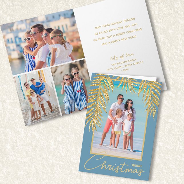 Tropical Palms Multi Photo Christmas Card (Creator Uploaded)