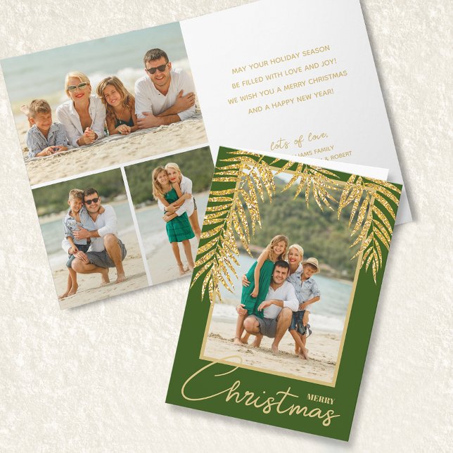 Tropical Palms Multi Photo Christmas Holiday Card (Creator Uploaded)