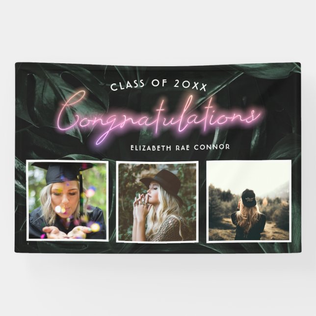 Tropical Palms Neon Lights | Graduation 3 Photo  Banner (Horizontal)