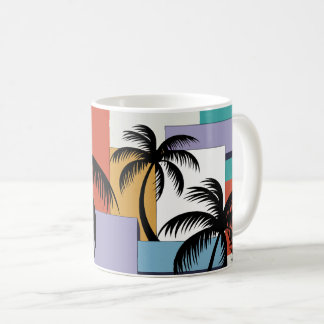 Tropical Palms on Geometric Sunset Background Coffee Mug