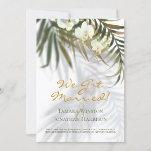 Tropical Palms, Orchid, Shadows Beach Just Married Invitation