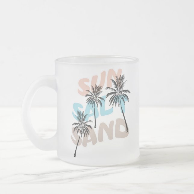 Tropical Palms Summer Graphic Frosted Glass Coffee Mug (Left)