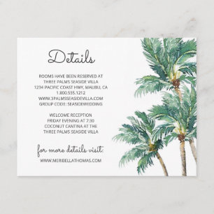 Tropical Palms Watercolor Beach Wedding Details Enclosure Card
