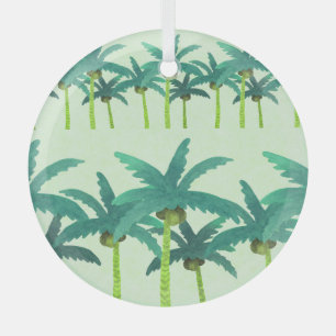 Tropical Palms: Watercolor Seamless Ribbon. Glass Tree Decoration