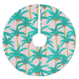 Tropical Palms: Watercolor Summer Pattern Brushed Polyester Tree Skirt