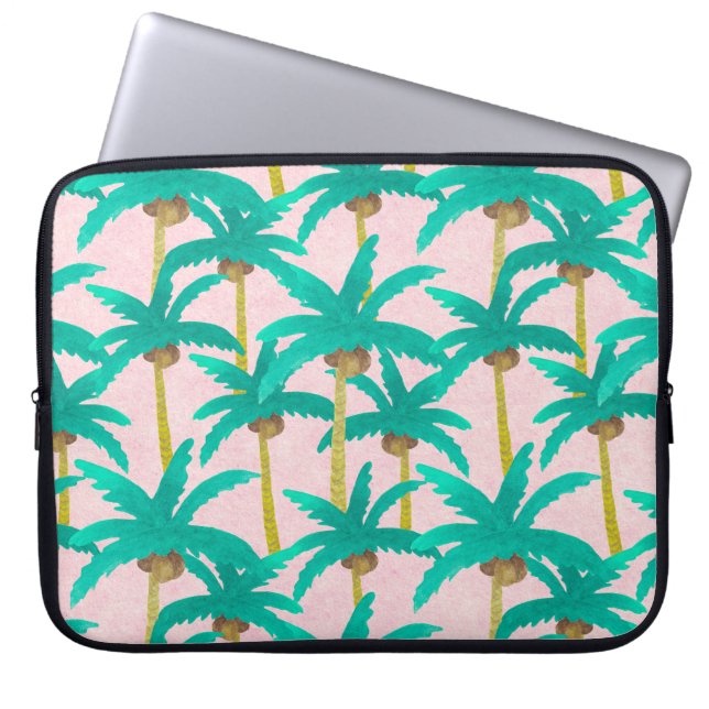 Tropical Palms: Watercolor Summer Pattern Laptop Sleeve (Front)