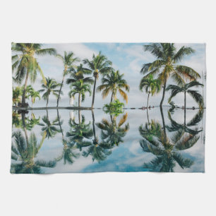 Tropical Palms with reflection in the Ocean. Tea Towel