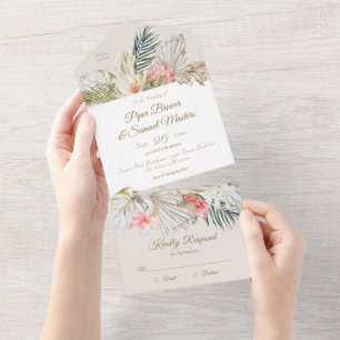 Tropical Pampas Botanicals Wedding All In One Invi All In One Invitation