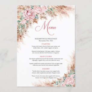 Tropical pampas grass and blush and greenery  menu