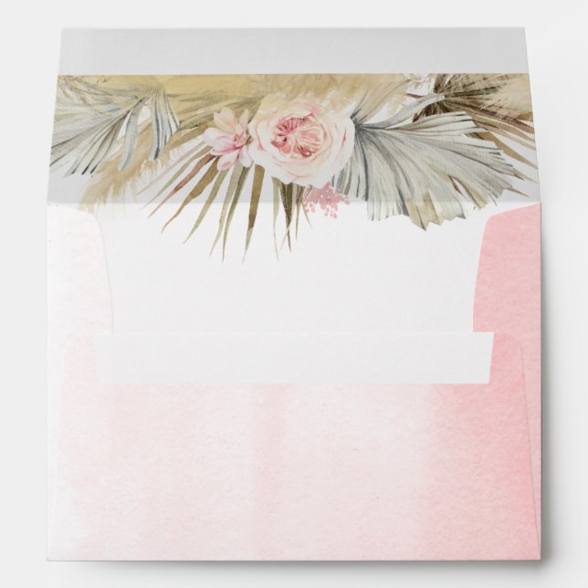 Tropical Pampas Grass and Blush Pink Flowers Envelope (Back (Bottom))