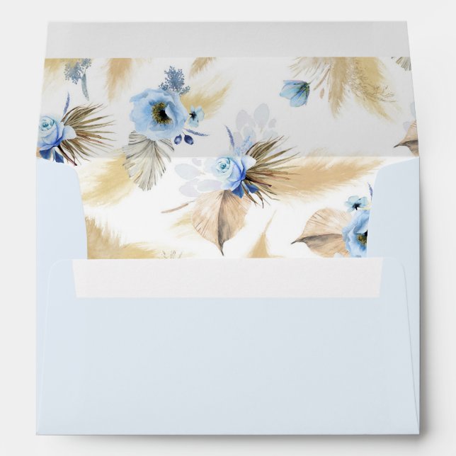 Tropical Pampas Grass and Dusty Blue Flowers Envelope (Back (Bottom))