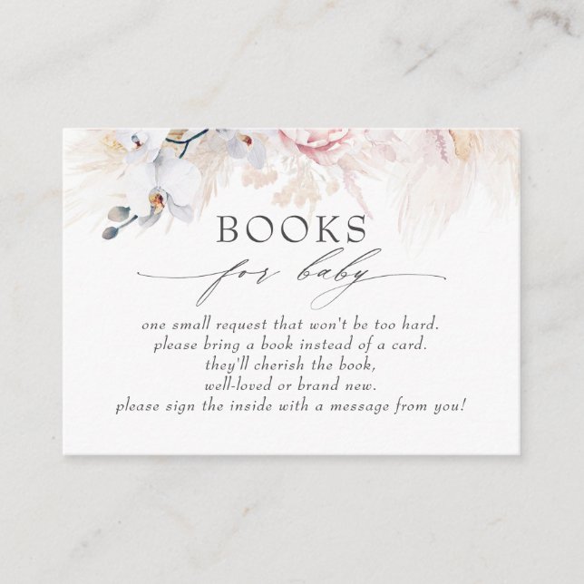 Tropical Pampas Grass Floral Baby Books Request Business Card (Front)