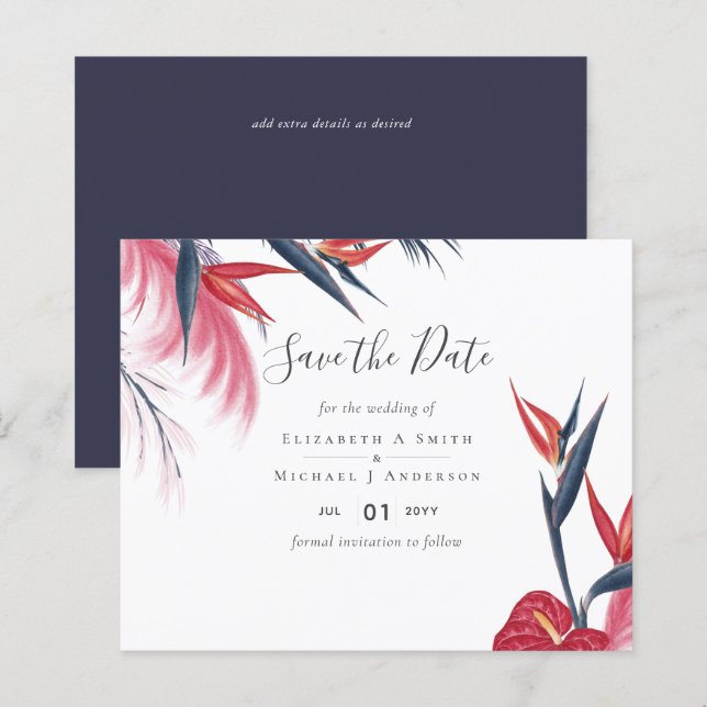 Tropical Pampas Grass Navy Berry Wedding (Front/Back)