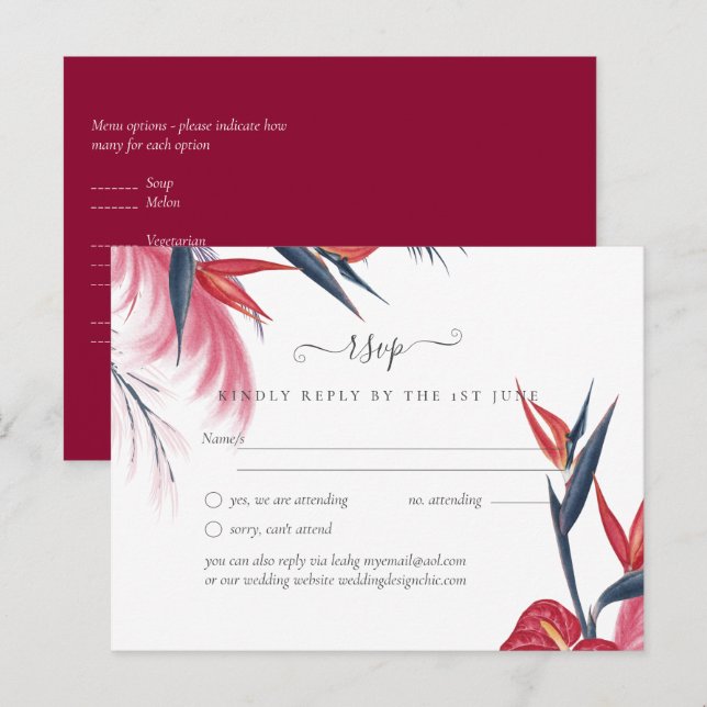 Tropical Pampas Grass Navy Berry Wedding Postcard (Front/Back)