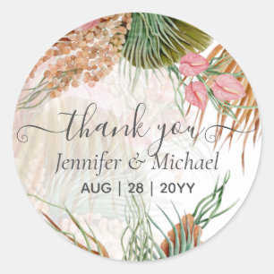 Tropical Pampas Grass Terracotta Wedding Classic Round Sticker