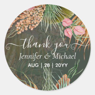 Tropical Pampas Grass Terracotta Wedding Classic Round Sticker