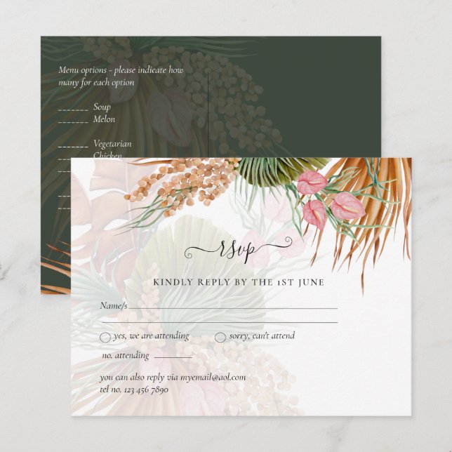 Tropical Pampas Grass Terracotta Wedding Postcard (Front/Back)