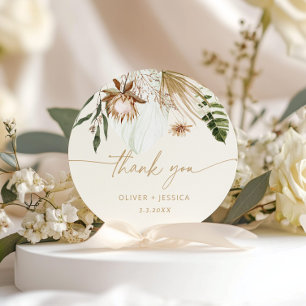 Tropical pampas grass wedding classic round stick classic round sticker