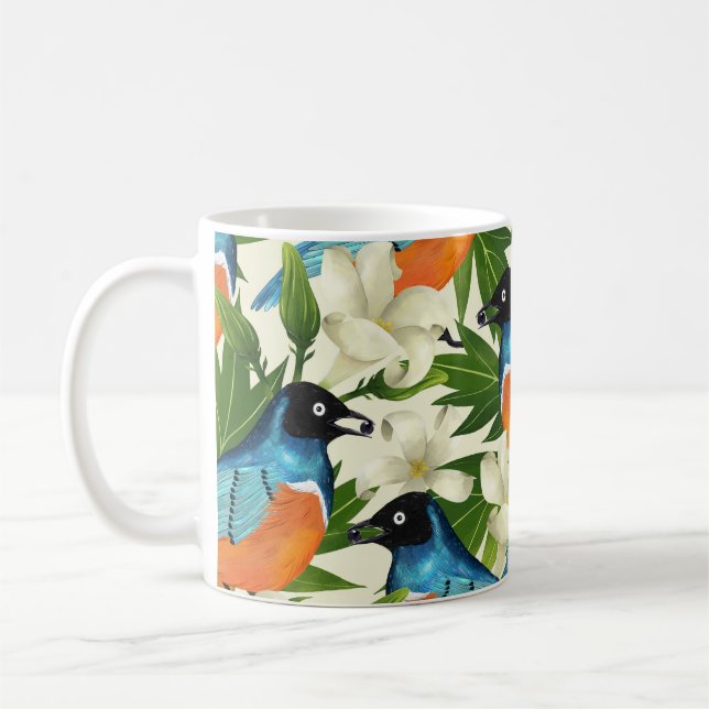Tropical papaya and bird pattern. coffee mug (Left)