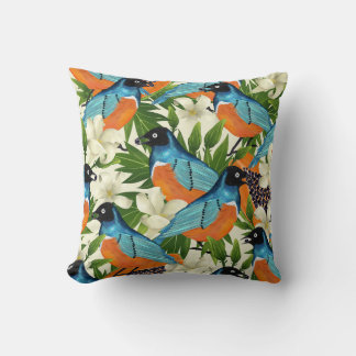 Tropical papaya and bird pattern. cushion