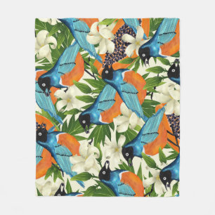 Tropical papaya and bird pattern. fleece blanket