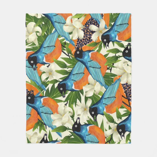 Tropical papaya and bird pattern. fleece blanket (Front)