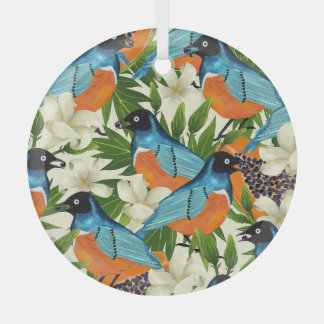 Tropical papaya and bird pattern. glass tree decoration