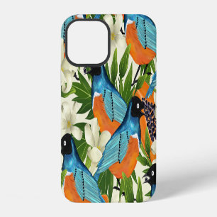 Tropical papaya and bird pattern. iPhone 12 case