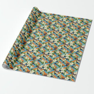 Tropical papaya and bird pattern. wrapping paper
