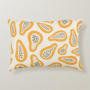 Tropical Papaya: Grunge, Hand Drawn. Decorative Cushion