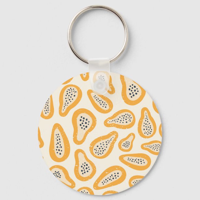 Tropical Papaya: Grunge, Hand Drawn. Key Ring (Front)