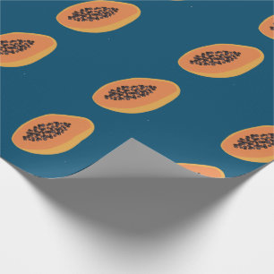Tropical Papaya Print Fruity Fun Orange Navy Wrapping Paper