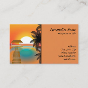 Tropical Paradise Artwork Beach Pier Sunset Business Card