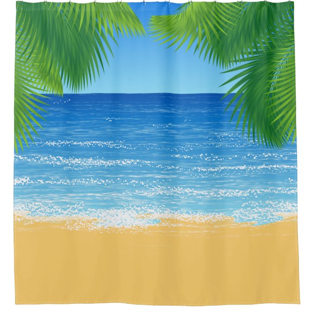 Tropical Paradise Beach and Palm Fronds Shower Curtain (Front)