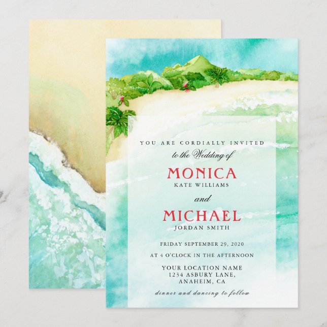 Tropical Paradise | Beach Destinatio wedding Invitation (Front/Back)