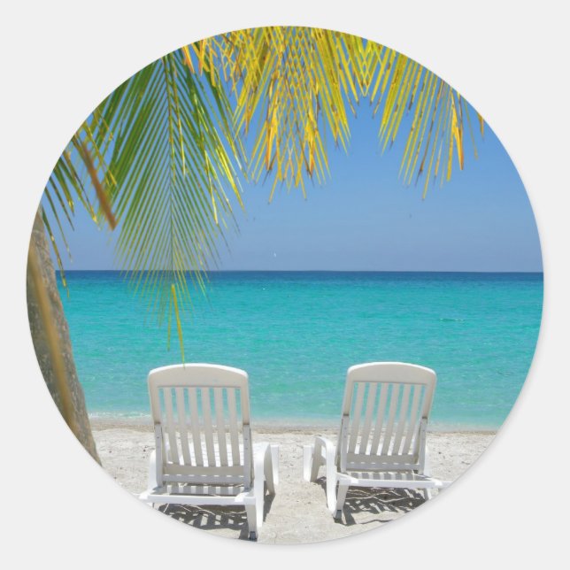 Tropical paradise beach in the Caribbean Classic Round Sticker (Front)