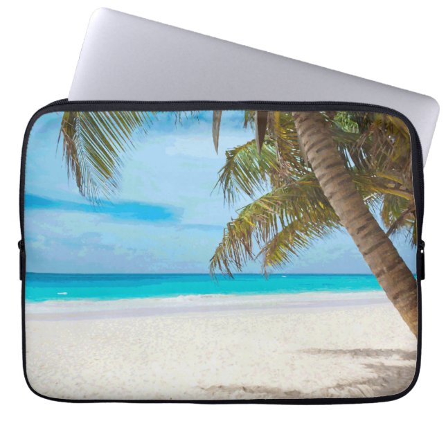 Tropical Paradise Beach Palm Trees Laptop Sleeve (Front)