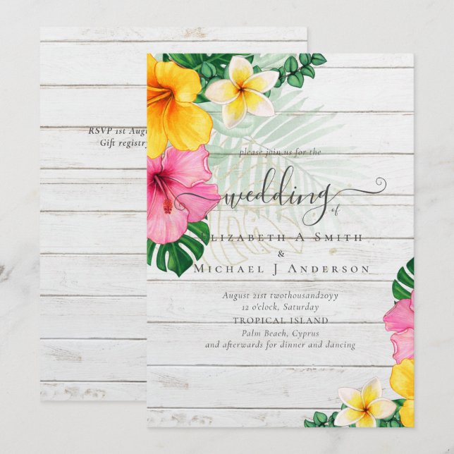 Tropical Paradise Beach Wedding Vibrant Florals (Front/Back)