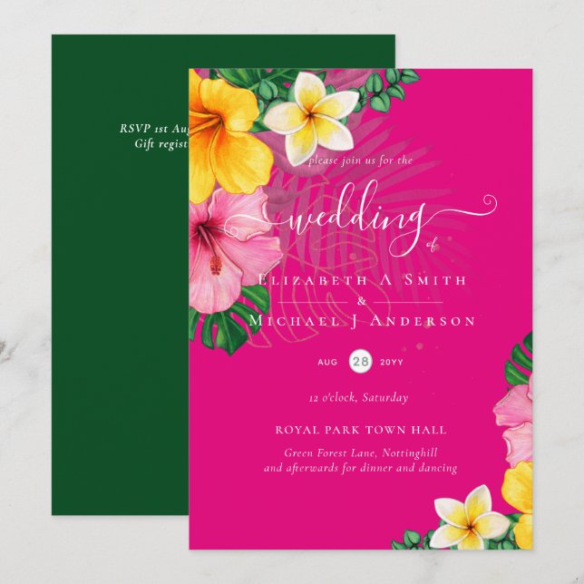 Tropical Paradise Beach Wedding Vibrant Florals (Front/Back)