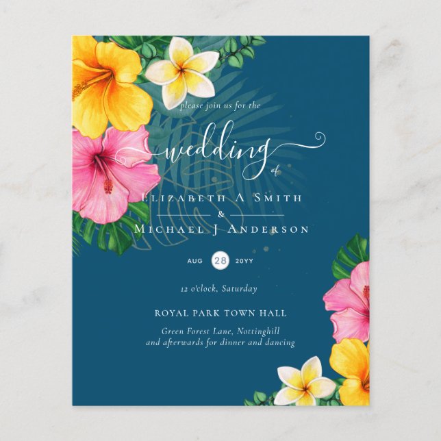 Tropical Paradise Beach Wedding Vibrant Florals Flyer (Front)