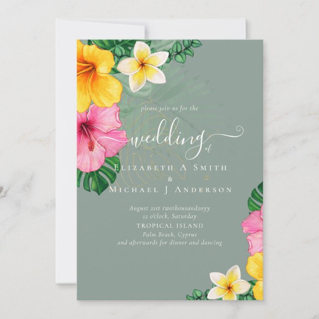 Tropical Paradise Beach Wedding Vibrant Florals Invitation (Front)