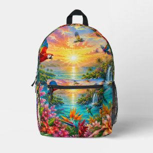 Tropical Paradise Birds & Hibiscus Floral Backpack