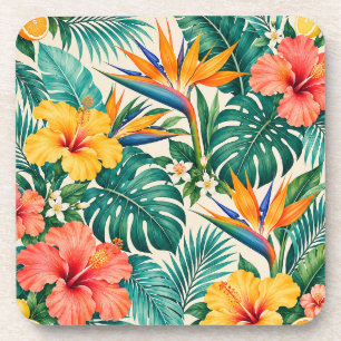 Tropical Paradise Botanical Floral Pattern Coaster