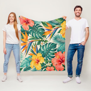 Tropical Paradise Botanical Floral Pattern Fleece Blanket
