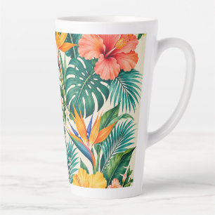 Tropical Paradise Botanical Floral Pattern Latte Mug