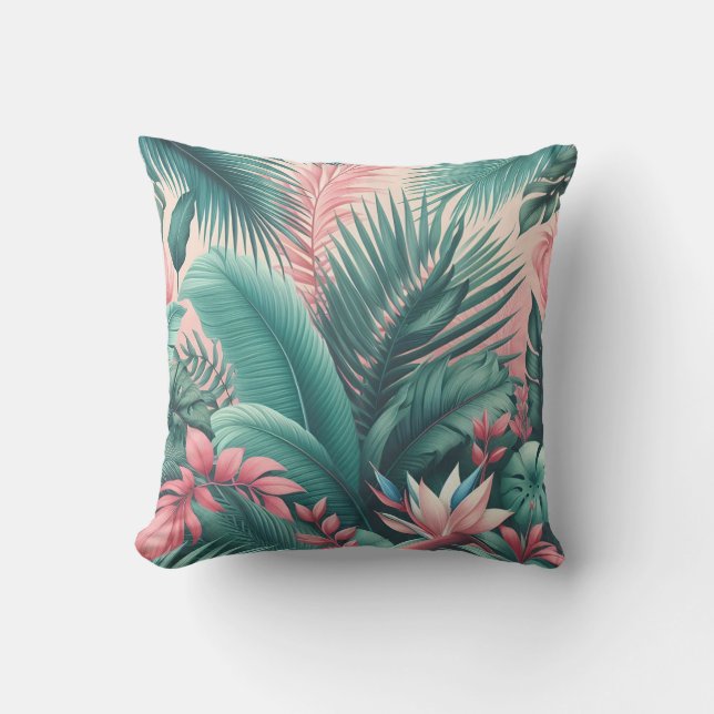 Tropical Paradise Botanical Pattern Cushion (Front)